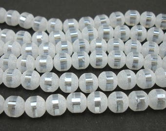 20 8 mm metallic and frosted white glass beads
