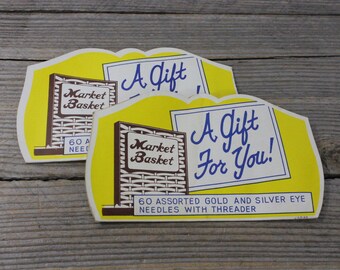 Pair of Market Basket vintage sewing needle books, circa 1950s. Sewing, needles, vintage, midcentury, notions, sewing notions, Market Basket