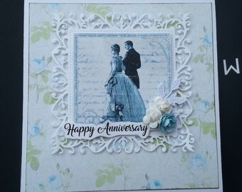 Doves Happy Anniversary Handmade Card celebrate green