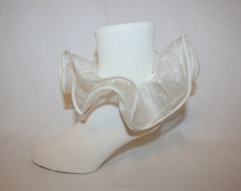 Girls Ivory Nylon Socks with Ivory Organza Ruffle Tasia by Socks For A Princess
