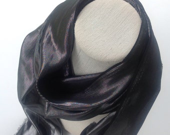 Retirement gift for Teachers, Black Skinny scarf, Versatile sash, Gothic black, Gift for Friend, Black tie silk scarf for Men, Sparkle Scarf