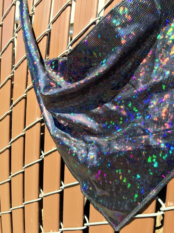 Holographic Black on Black Spandex Bandana w/ Shattered Glass Black Holo Rainbow pattern and Hidden Stash Pocket