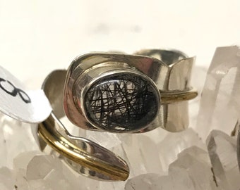 Black Tourmalinated Quartz Ring, Size 8
