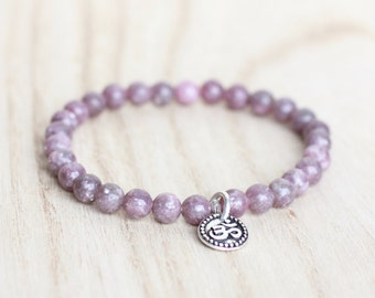 LEPIDOLITE Bracelet with Om Charm. Insomnia Bracelet Stress Bracelet Crown Chakra Bracelet Heart Chakra Bracelet Intuition Bracelet Yoga
