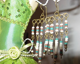 Earrings "Cascade ceramic" green and beige