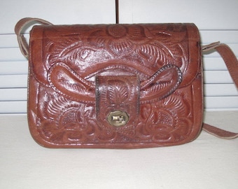 vintage Tooled Leather Handbag