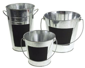 Galvanized Metal Pail Buckets with Chalkboard Label