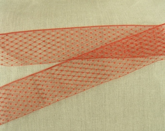 Satin ribbon of "Calais" red on TULLE