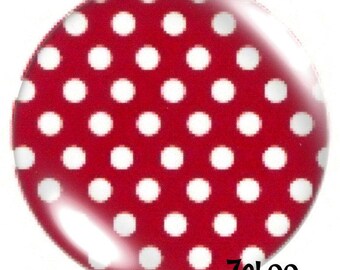 1 cabochon 30mm glass, Garnet polka dots