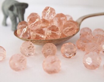 10 Faceted Glass Round Translucent Beads Peach Pink Size 12mm