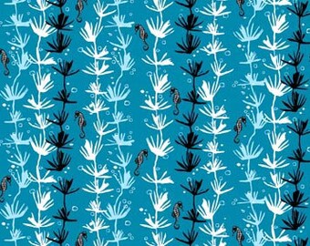 Tides Jane Dixon Wave Cotton Seaweed on Blue A8082-T Andover beach Quilting Sewing Fabrics 1/2 yd cuts