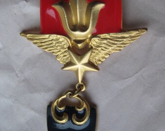 Star Wings Red Blue Gold Brooch Dangle Pin