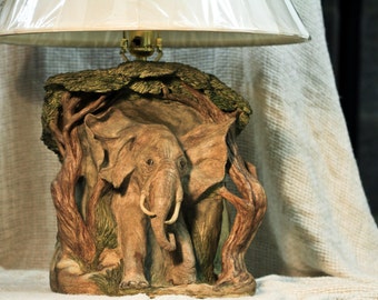 Hand Sculpted Stoneware Elephant Lamp