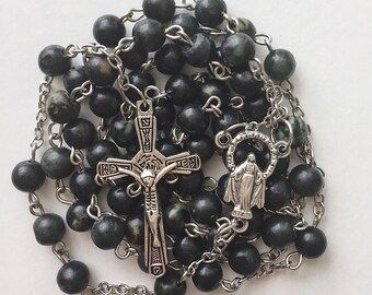 Serpentine Green Rosary with case