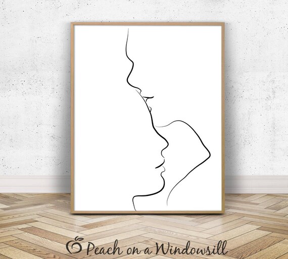 Couple Kissing Printable Romantic Art Print Simple