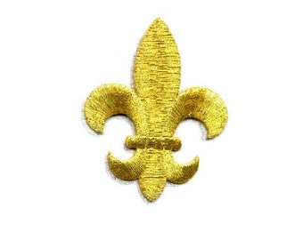 Fleur De Lis - Gold Metallic - Embroidered Iron On Applique Patch - 2.5" High