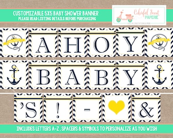 Instant download Nautical Baby Shower Banner. Pink and Blue