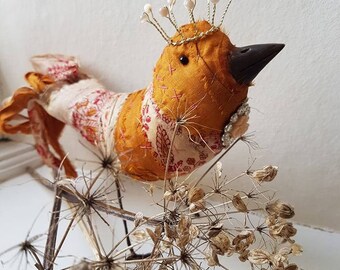 Bird, textile, free standing OOAK.