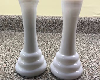 Pair of Randall milk glass bud vases.