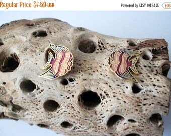 ON SALE Vintage Cloisonne Tropical Angel Fish Stud Earrings 102816