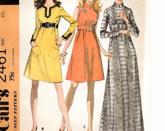An Empire Waist Dress with Collar, Sleeve, Length & Trim Variations Sewing Pattern for Women: Uncut - Size 8, Bust 31-1/2" • McCall's 2461