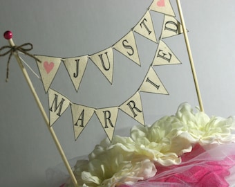 Wedding Cake BANNER Just Married Rustic Wedding Cake Topper