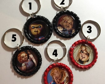 Chucky Keychain - Horror - Keychain - Bottle Cap - Free Shipping