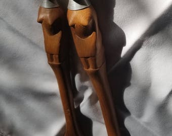 Carved wood vintage african salad server spoon and fork