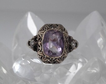 Antique victorian amethyst and rosecut diamond ring