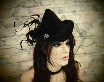 Black Wool Mini Witch Hat