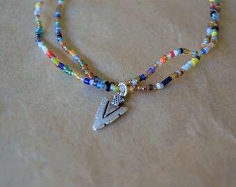 Beaded Arrowhead Necklace, Arrowhead Choker, Beaded Double Wrap Necklace, Simple Beaded Choker, Arrowhead Necklace for Women, Gift for Her