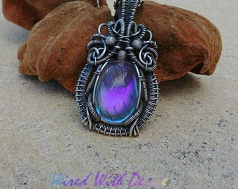 Rainbow Mystic Quartz necklace, Metal art pendant, Sterling silver jewelry, Wire wrapped pendant, Wire wrapped gemstone, OOAK jewelry