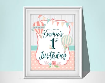 Hot Air Balloon Birthday Sign | Pink | Birthday Sign | Printable | BR009W