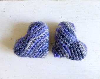 Crochet hearts, purple and gray, crochet amigurumi, ready to ship, hand crochet, handmade, bowl sitter, vase filler, heart