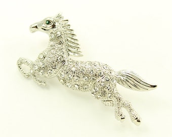 Horse Brooch, Silver Rhinestone Horse Jewelry Component, Horse Broach, Pegasus DIY Craft Project Embellishment