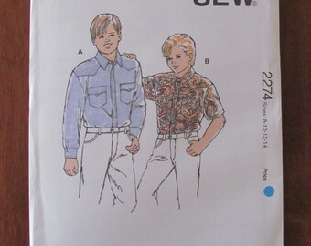 KWIK SEW PATTERN - 2273 & 2274 Boys' Shirt, Decorative Yokes, Western Style, Long or Short Sleeves, Sizes 4-7 and 8-14 Uncut