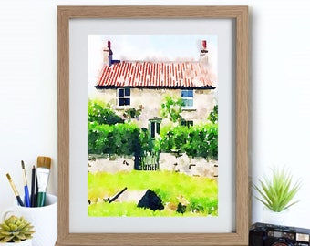 Country Cottage Watercolour Print | Farm House Style Print | Framed or Unframed | Country Art | Rural Watercolour Art | At Fox Place Print
