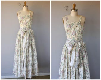 Vintage 1940s Maxi Dress | 40s Dress | 1940s Gown | 1940s Cotton Dress | 1940s Floral Dress - (xxs to xs)