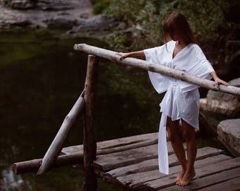 White blouse, women blouse, white top, boho blouse, samurai top