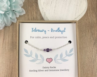 February Birthstone, Amethyst bracelet, Chain Bracelet, Sterling Silver, Link Bracelet, Birthstone Bracelet
