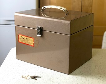 Vintage Metal File Box, Vintage Storage Box with Keys, Industrial Storage, Filing Box