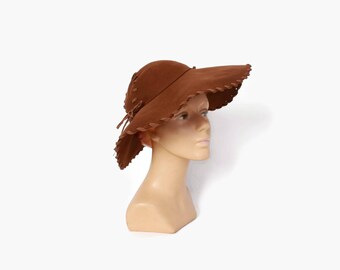 Vintage 40s Brown HAT / 1940s Soft Felt Wide Brim Floppy Hat