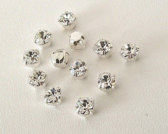 Set of 12 Clear 4.6mm Swarovski Chaton Montees, 53201 Sew On Rhinestones, SS19, Silver Plated Settings, Swarovski Sew On Chatons