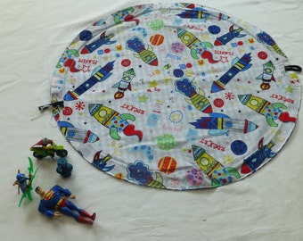 Drawstring Toy Mat - cars, building bricks