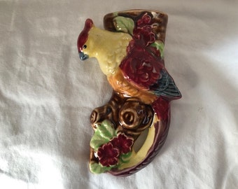 Vintage Ceramic Bird Wall Pocket Vase