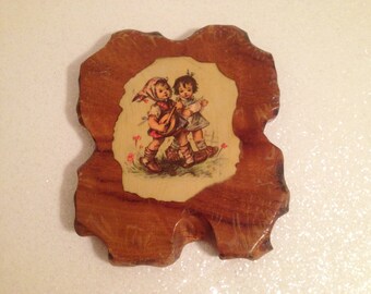 Vintage Hummel Style Decorative Wood Pot Holder Plaque