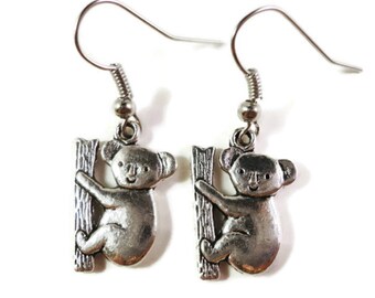 Koala Bear Earrings, Silver Koala Charm Earrings, Dangle Earrings, Metal Earrings, Animal Jewelry, Holiday Gifts under 5 Dollars, Gift Idea
