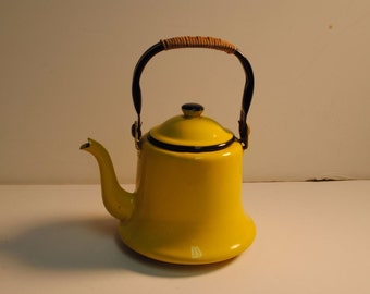 Vintage Enamelware Enameled Yellow Black Tea Coffee Pot - Japan Enamel