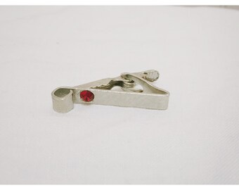 Vintage 1970s Silver & Ruby Tie Clip