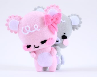 Two Sweet Sugar Cubs - Cute Plushie - Stuffed Animal - Anniversary Gift - Gift for Her - Teddy Bear - Pink Bear - Gray Bear
